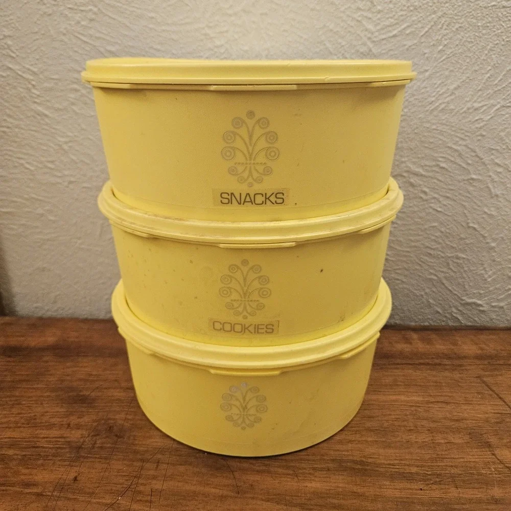 Set Of 3 Vintage Tupperware Servalier Yellow Harvest Gold Container Storage